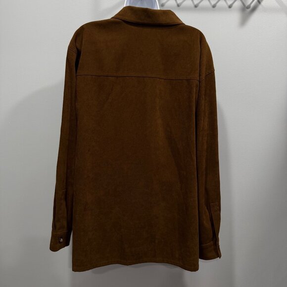 Talbots Brown Microsuede Overshirt Shacket Womens L Boho Chic Western Casual - Picture 8 of 14